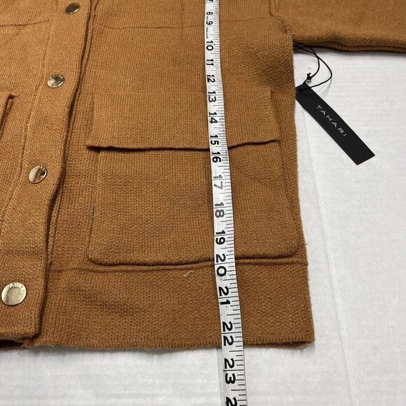 Tahari Sweater Blazer Women XS Brown Stretchy Knit Cardigan Exposed Seams Office - Picture 6 of 7